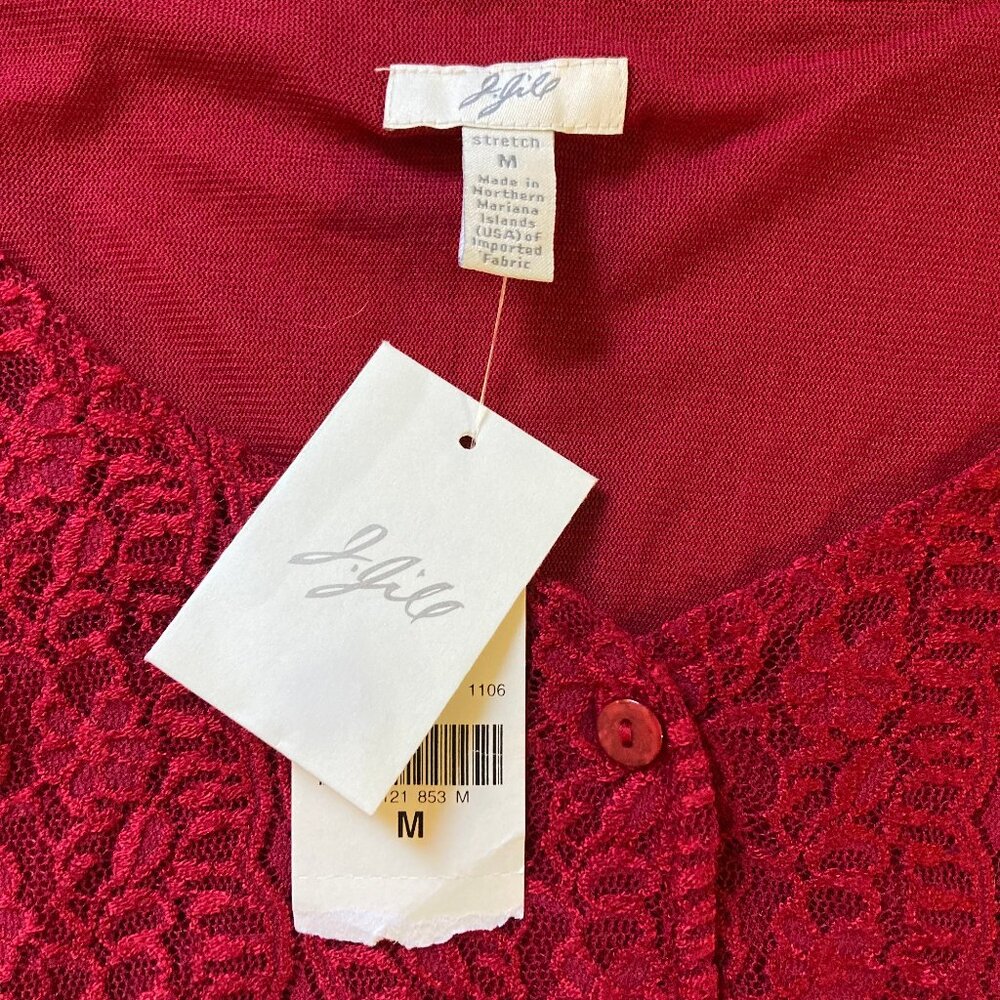 J. Jill NWT Knit Lace Open Weave Cardigan Top V-Neck Red Stretch Lined, Medium - Picture 6 of 12